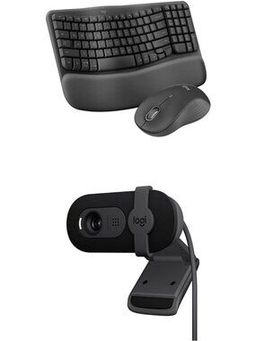Wireless Ergonomic Keyboard & HD Webcam Combo for Multi-OS, Streaming & Meetings